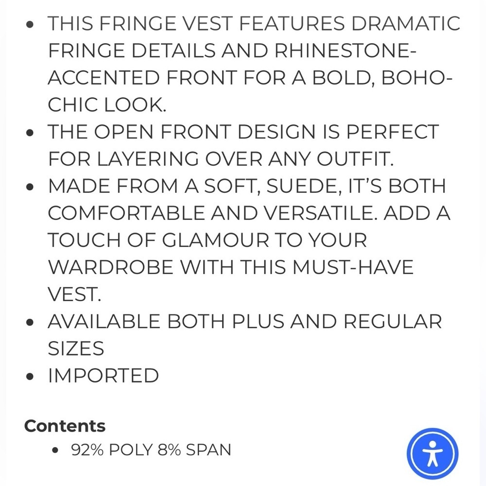 NWT Vocal Rhinestone Fringe Suede Vest Various Sizes Unleash your inner cowgirl! - Picture 8 of 9